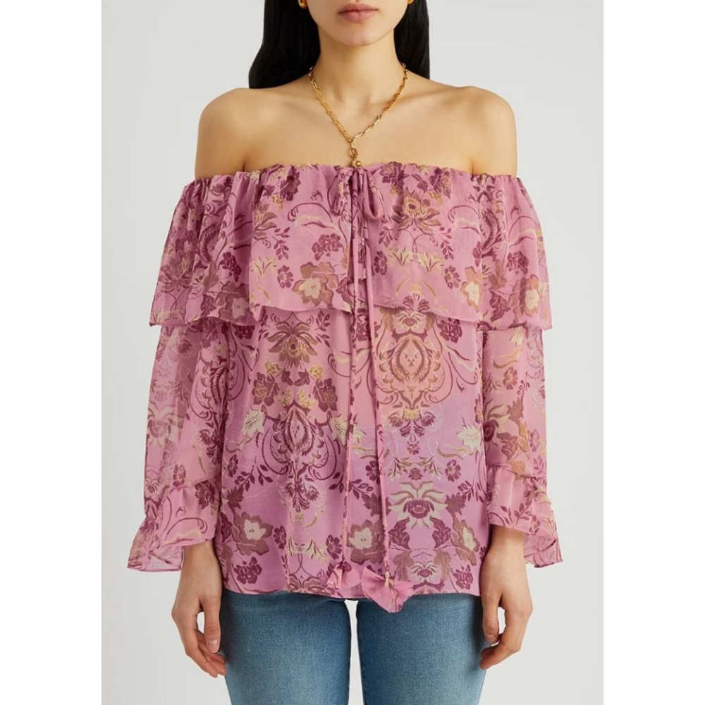 Misa Soraya Floral Print chiffon Blouse M